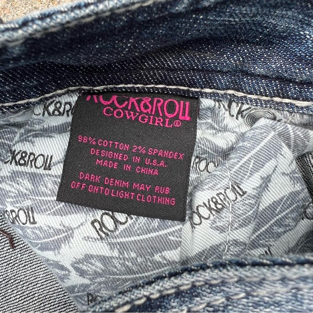 Rock & Roll Cowgirl mid rise boot cut jeans embroidered bling pocket 24x34 NEW - Picture 6 of 8